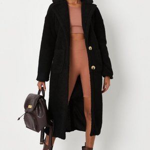 Tall black Borg Patch Pocket Coat